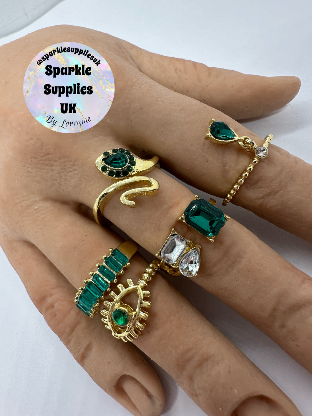 Boho Rings Green Set of 5