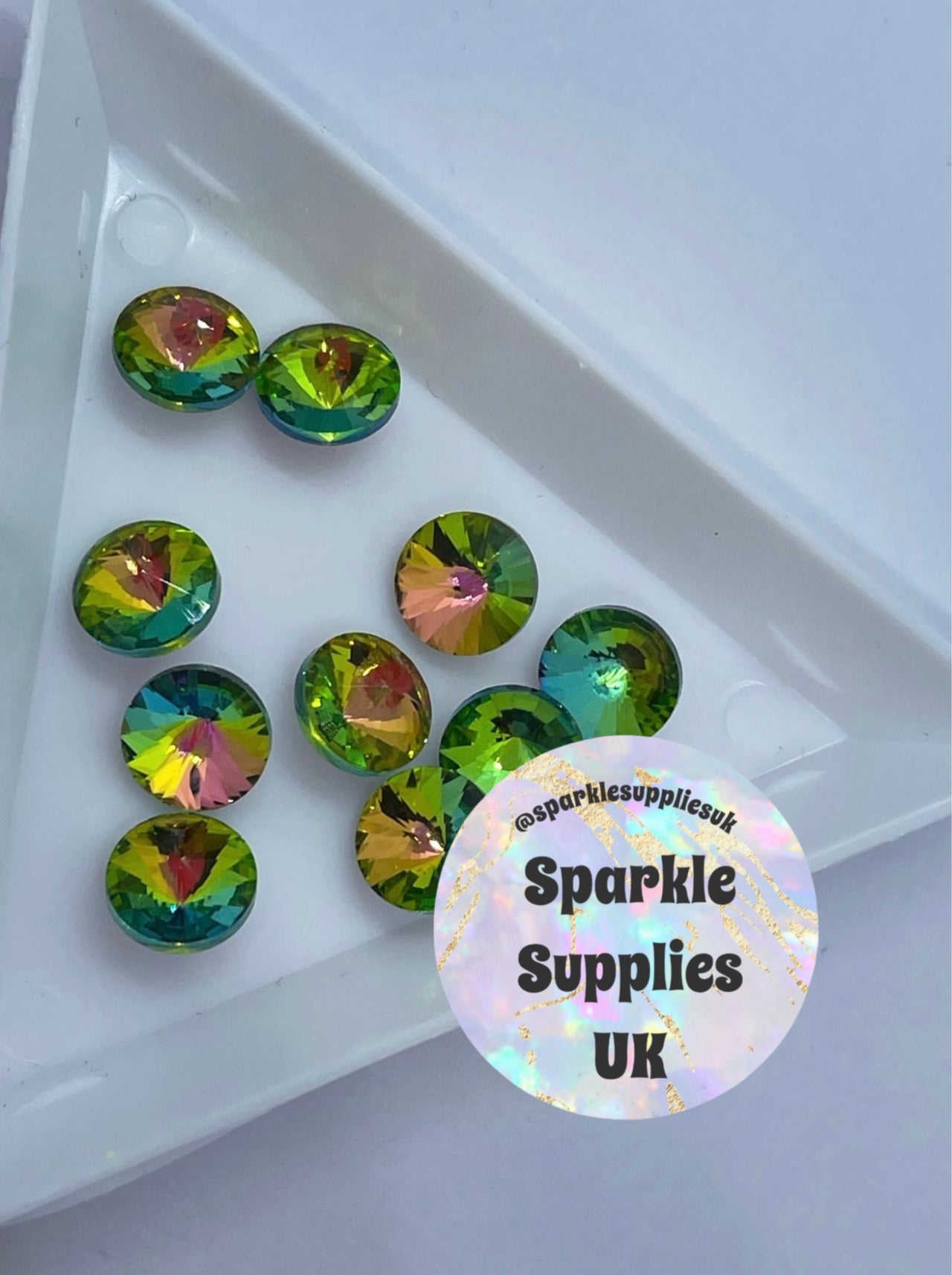 Green Chameleon Rivoli Glass Crystals 8mm (10 Pack)