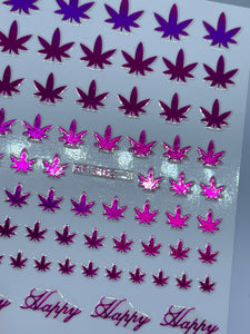 Holographic Pink Leaf Stickers