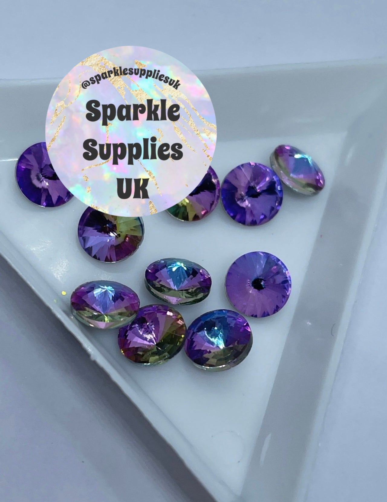 Violet Rivoli Glass Crystals 8mm (10 Pack)